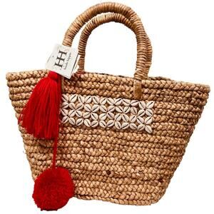 Haute Hippie Straw Seashell Basket Bag Red Tassel Floral Flamingo Interior NWT